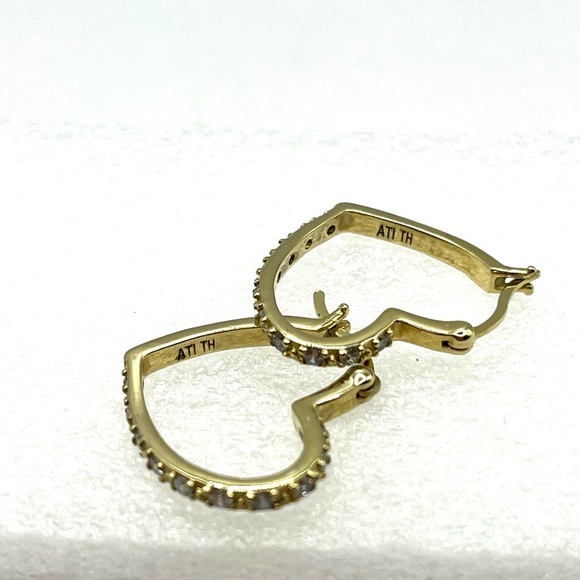 Heart Outline Earrings Gold Plated with Pave Rhinestones Pierced Earrings Love - Picture 6 of 9